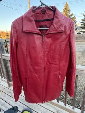 Danier Genuine Red Leather Zip-Front Jacket